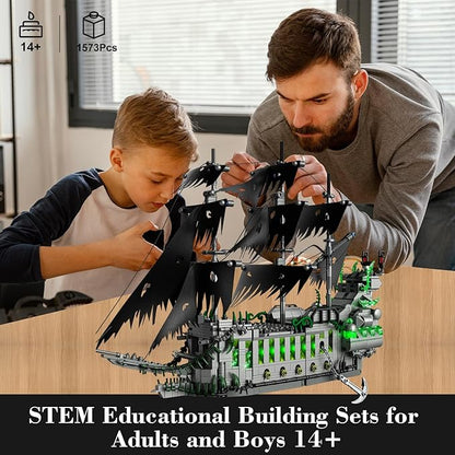 1573 Pcs Pirate Ship Building Set with LED LightSTEM Ghost Ship Flying Dutchman Building ToyModel Boat Mini Brick Kit Home Office DecorHalloween Easter Gift for Adults Boys Kids Ages 14+
