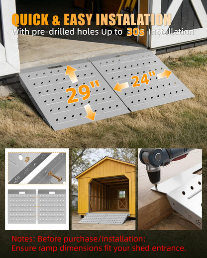 VNN 29" x 48" Shed Ramps - Slivery Loading Ramp for Riding Mower, 2 Packs Ramps for Sheds，1800 LB Capacity Alloy Loading Dock Ramp for Garages, Barns