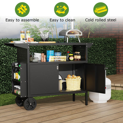 Eltean Grill Table,Outdoor Grill Cart with Storage,Outdoor Kitchen Island with Wheels,Foldable Tabletop for Prep,Patio BBQ(Metal)