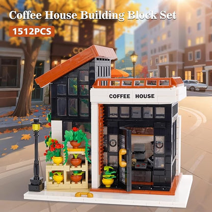 City Coffee House Building Blocks Set Openable Architecture Model Building Blocks Street View Modern Building Construction Toy 1512 PCS