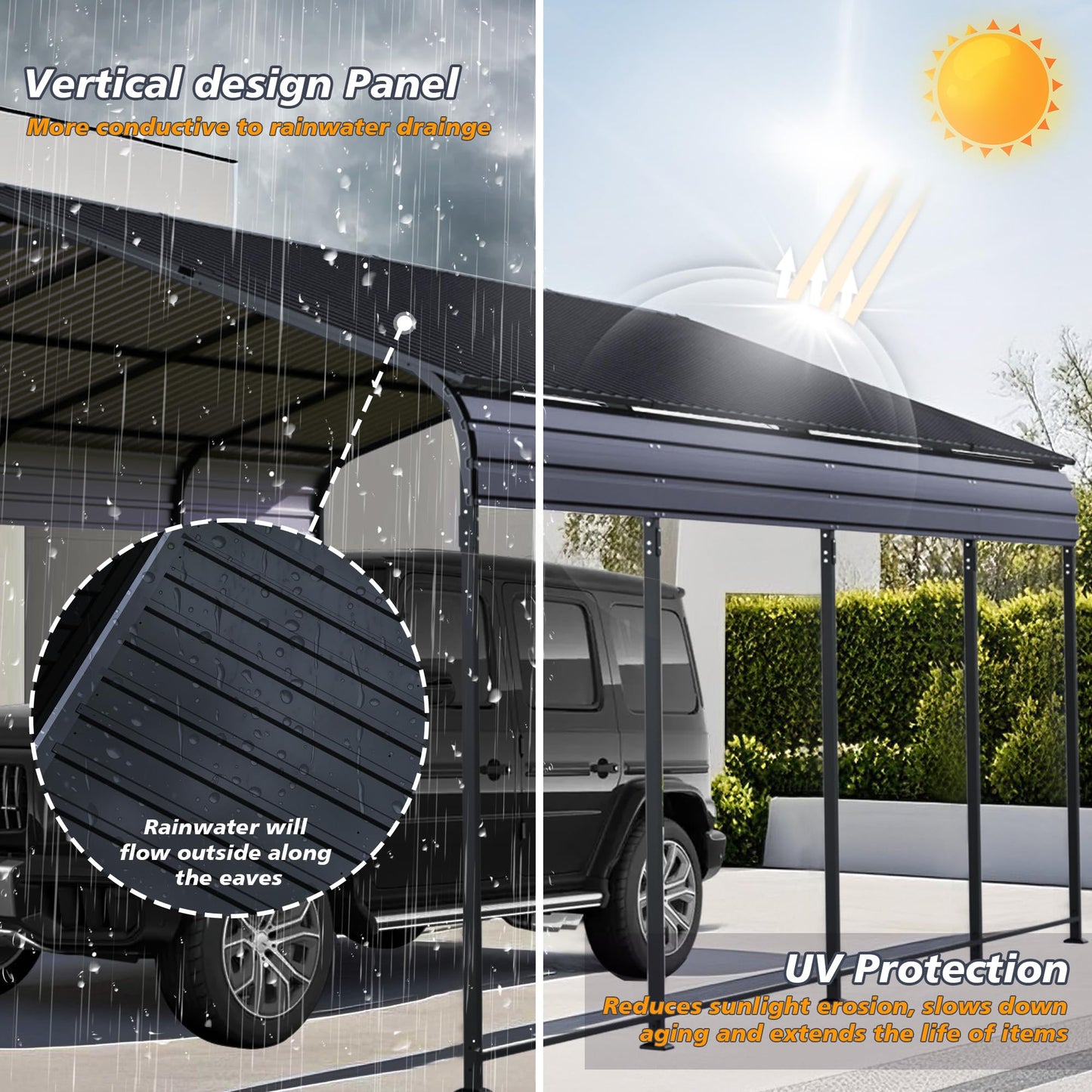 ANTSKU 12x20 Ft Metal Carport, Heavy Duty Car Port with Galvanized Steel Roof and Enhanced Base, Outdoor Car Garage, Large Carport Canopy, Steel Car Shelter for Car, Boats and Truck, Dark Gray