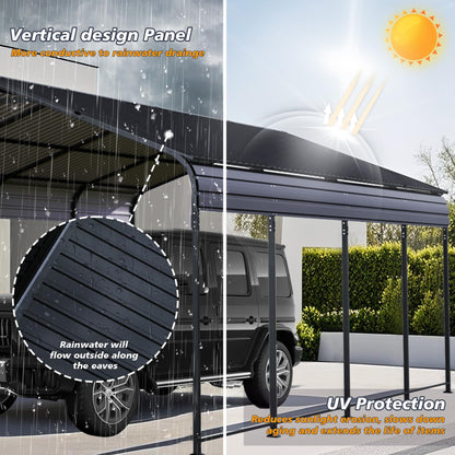 ANTSKU 12x20 Ft Metal Carport, Heavy Duty Car Port with Galvanized Steel Roof and Enhanced Base, Outdoor Car Garage, Large Carport Canopy, Steel Car Shelter for Car, Boats and Truck, Dark Gray