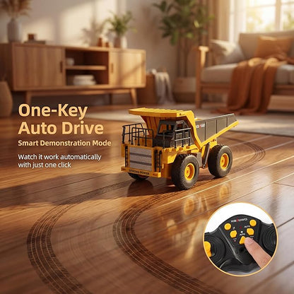 Remote Control Dump Truck for Boys Adults Metal Rc Dump Truck with 1*Rechargeable Battery and 2*AA Battery 9-Channel Construction Vehicle STEM Gift for Kids Birthday or Christmas