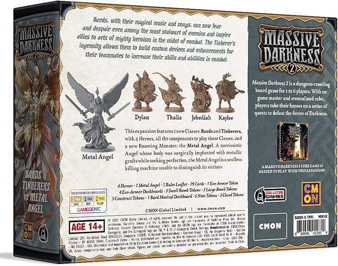 Massive Darkness 2 Bards and Tinkerers Vs. Metal Angel Heroes and Monsters Expansion | Cooperative Strategy Game for Adults and Teens | Ages 14+ | 1-6 Players | Avg. Playtime 60 Mins | Made by CMON