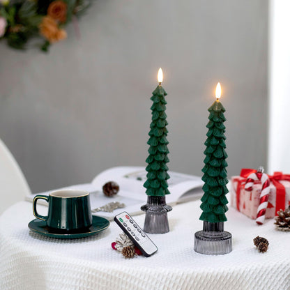 Stmarry 4 PCS Flameless Christmas Tree Candles with Remote Timer, Real Wax Flameless Taper Candles 9.65 Inch, LED Candlesticks with 3D Flickering Flame, Christmas Decor Candles Battery Operated