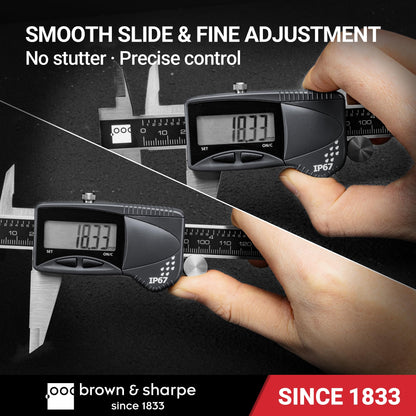 Brown & Sharpe Digital Caliper Measuring Tool, 8" Stainless Steel Vernier Caliper Digital Micrometer with .0005"/0.01mm Resolution, IP67, Electronic Slide Caliper for Laboratory, Factory, DIY