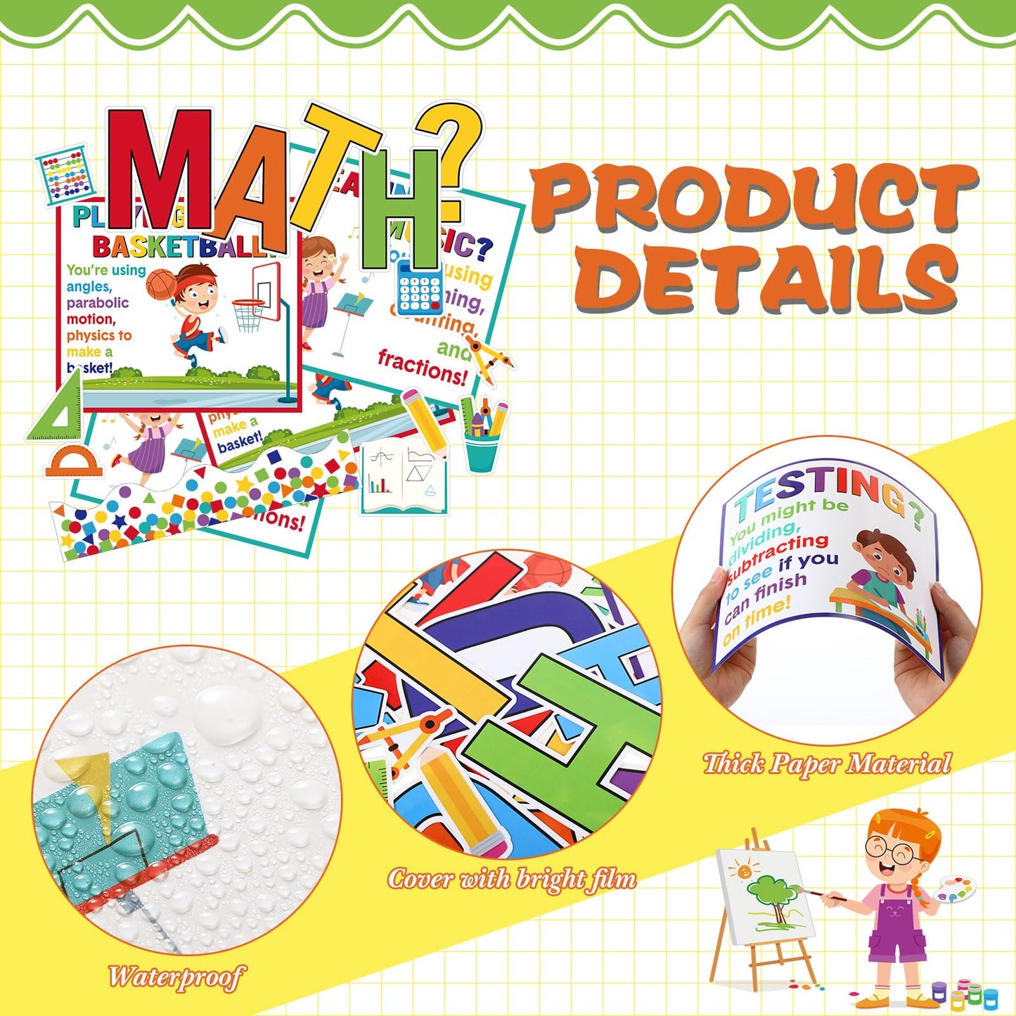 Pajean 85 Pcs Math Bulletin Board Set Math Posters Classroom Decorations for Elementary Middle High School Mathematics Education Posters Teacher Supplies (Boho)