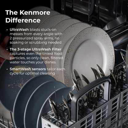Kenmore 22-14582 24" Built-In Dishwasher - UltraWash, SmartWash, Sanitize Rinse, SmartDry, and Leak Detection - 14 Place Settings - 57 DBA - ENERGY STAR Certified - 24" - White