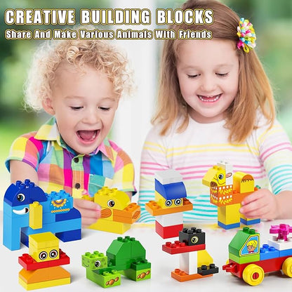 burgkidz Animal Building Toys for Toddlers 3-5 Jumbo 135Pcs Building Blocks Creative Take Apart Puzzle with Storage Bucket Compatible with Major Brands Preschool Birthday Gift for Boys Girls