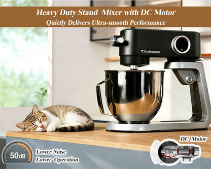 Kraftsman All Metal Stand Mixer DC Motor - Heavy Duty Dough Mixer 5.3 Quart with 4 Stainless Steel Attachments, Quiet Operation with Timer, Verstile Standing Mixer with Power Hub, 8-Speed (Black)