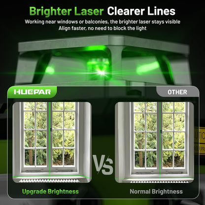 HUEPAR Laser Level 360 Self Leveling with LCD Screen, 4 x 360° High Brightness Rechargeable 4D Lazer Leveler Tool for Construction and Picture Hanging, Strong Magnetic Bracket&Hard Carry Case -Y04CG