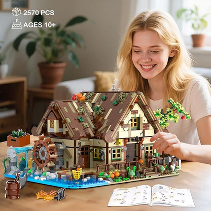 Wood Cabin Mini Building Set with Lights Forest House Building Block Kit with Animals Stream Waterwheel 2570 PCS Treehouse Construction Model Toy Collection for Adults Teens Boys Girls 12+