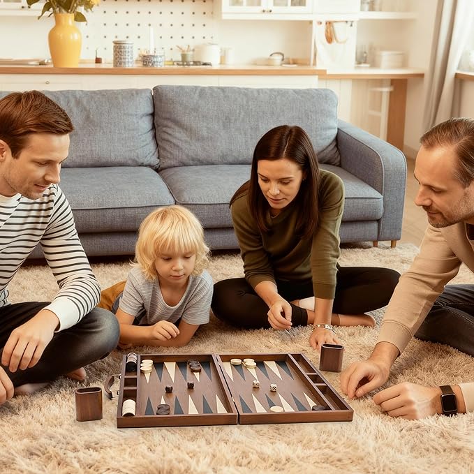 ropoda Sapele Wood Backgammon Board Game Set (18 Inches) for Adults and Kids - Classic Board Strategy Game - Portable and Travel Backgammon Set with Wooden Playing Pieces and Accessories
