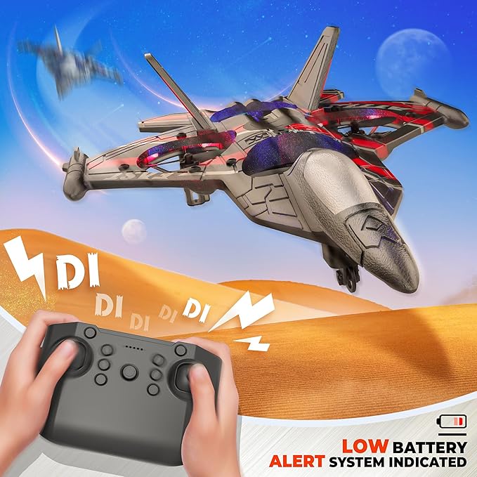 BEZGAR RC Plane | 2.4GHZ Remote Control Airplane Mini Stunt Plane Helicopter 360° Flip Fighter Jet Toy with Colorful LED Navigation Lights Red Toys for ages 8-13