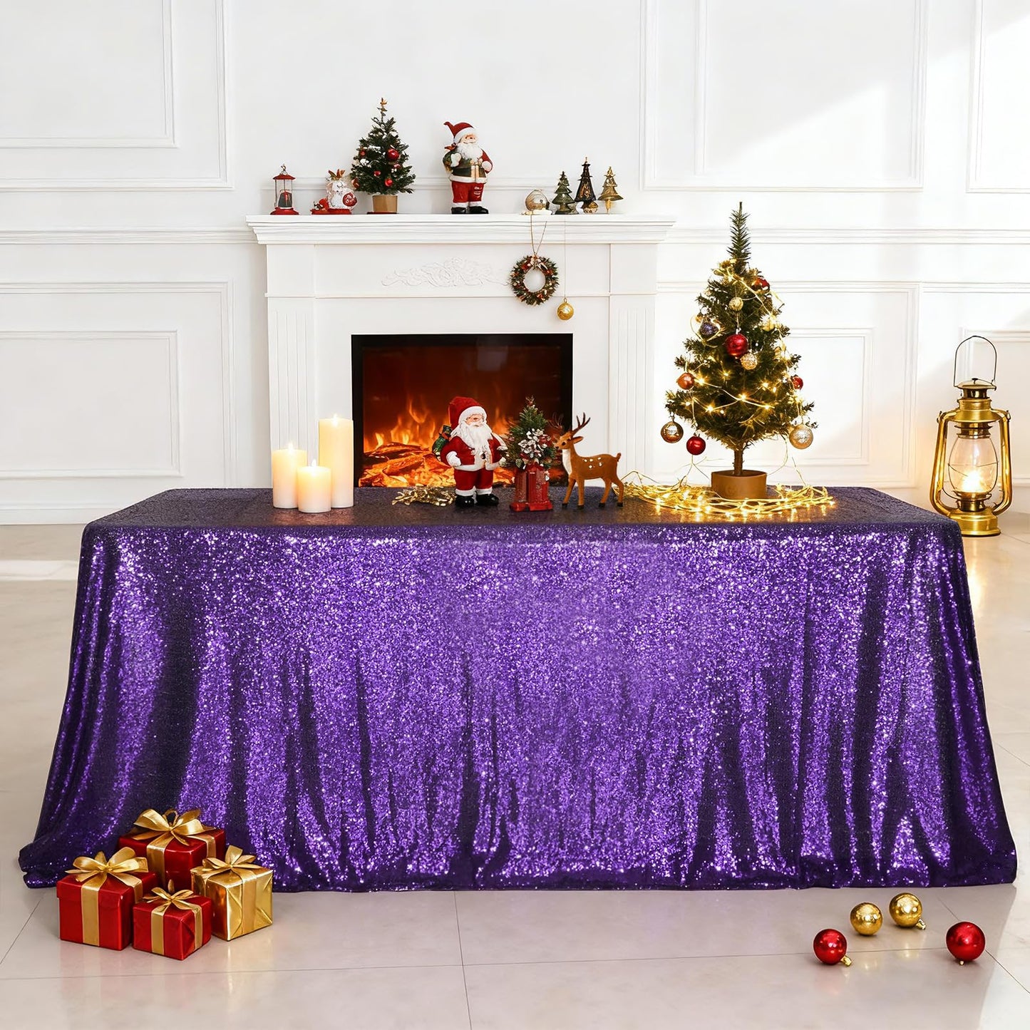 SquarePie Sequin Tablecloth 60 x 102 Inch Purple Sparkly Table Cloth for Halloween Wedding Party