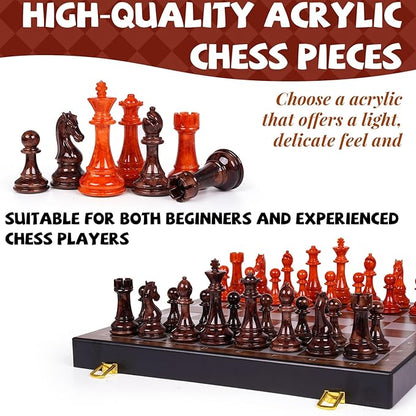 17 Inch Super Large Chess Set Weighted Acrylic Chess Pieces with Zinc Alloy Core 4.2” King Luxury Staunton Chess Set Professional Tournament Folding Chess Board for Home Club &amp Display