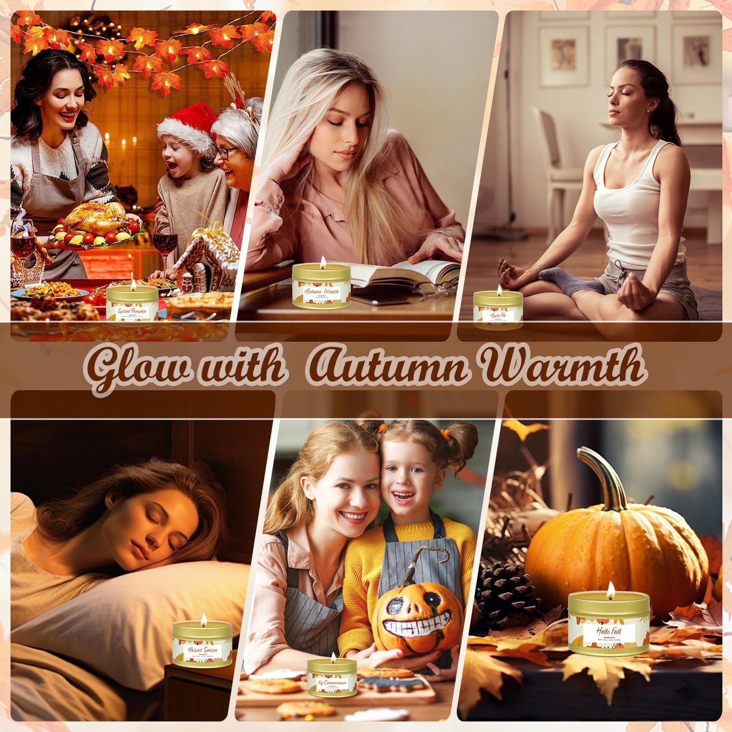 Birthday Mother Day Candle Gifts,Small Fall Candles 6 Pack,Pumpkin Candle for Home Scented, Mother Day Present,Berry,Spiced Apple Pie,Autumn Breeze,Cinnamon,Fall Candle Set for Women Wife Mom Mother