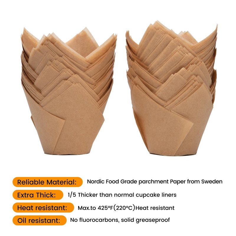 Bake Choice Nordic Paper 100pcs Extra Large Size Natural Tulip Cupcake Liners for Baking, Large Muffin Liners, Cupcake Wrapper for Party, Christmas