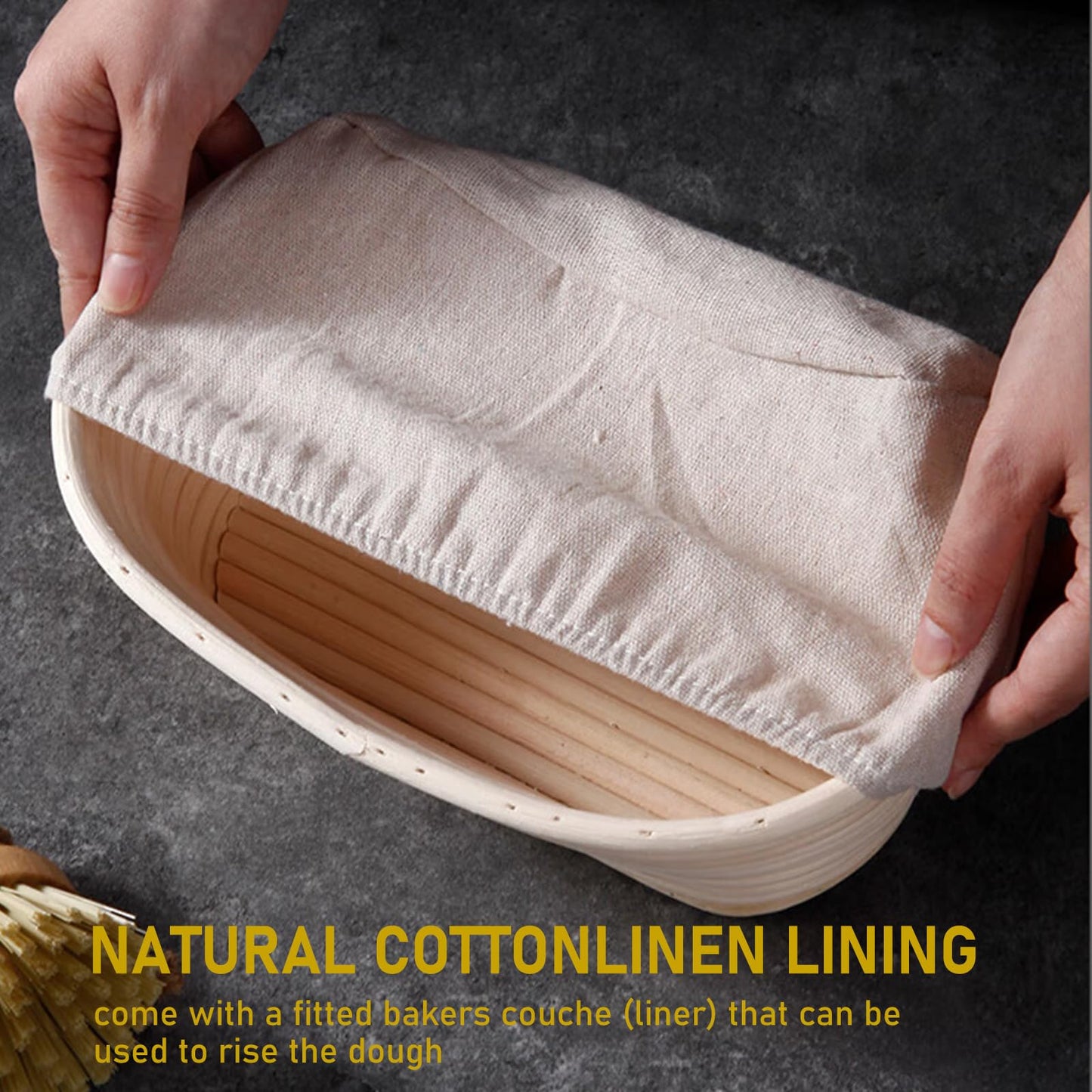 Panumly Bread Proofing Basket Set of 2, 10 inch Oval Sourdough Proofing Bowls with Liners, Handmade Rattan Baskets for Bread Making Baking Fermentation