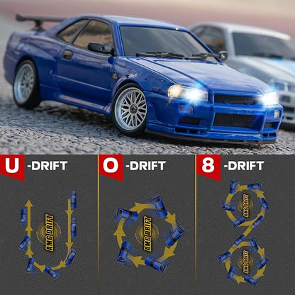 ARRIS LD1899 1/18 RC Drift Car GTR R34 2.4GHz RWD with Gyroscope on-Road Alloy Body Shell Racing Cars Radio Control Blue