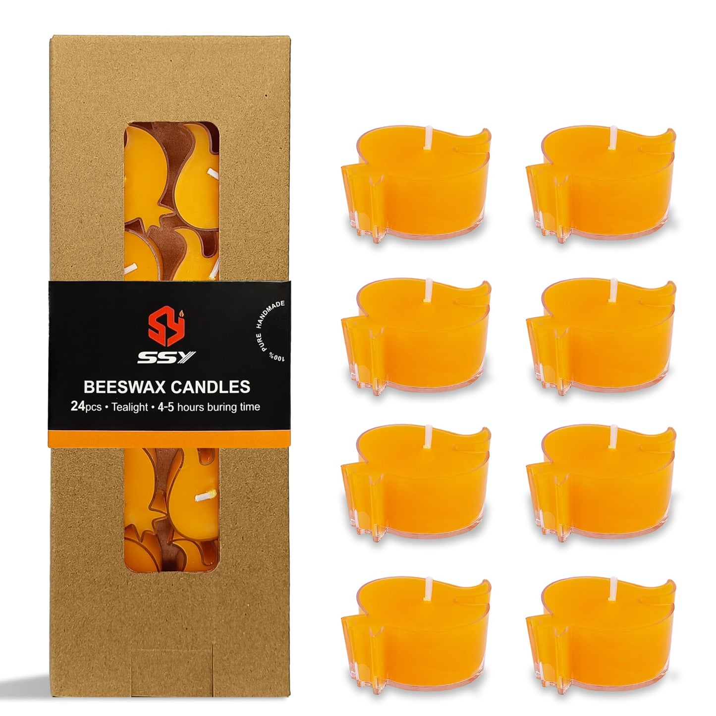 Tealight Candles Bulk Pack - Beeswax Candles 24Pack Tealight Candles Handmade of Pure Beeswax, 4 Hour Burn Time, Clear Cup Beeswax Tea Lights