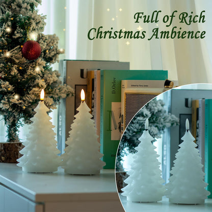 AFINETH Christmas Tree Candles with Remote, 2 Pack White Flameless Candles Battery Operated, Real Wax Flickering Christmas Led Candle Decorations for Winter Home Holiday Xmas Gift