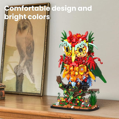 Sillbird Owl Flower Building Sets for Adults Women Men Mom Girlfriend Wife Creative Gifts Artificial Floral Animals for Home Office Decorations for Table Desk - Creative Botanical Collection Model