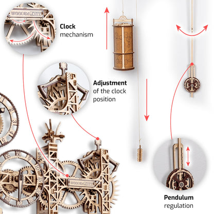 WOODEN.CITY Steampunk Wall Clock Kit – 3D Wooden Puzzle for Adults, Mechanical DIY Clock Model, Working Wall Art (257 Pieces) Made in EU