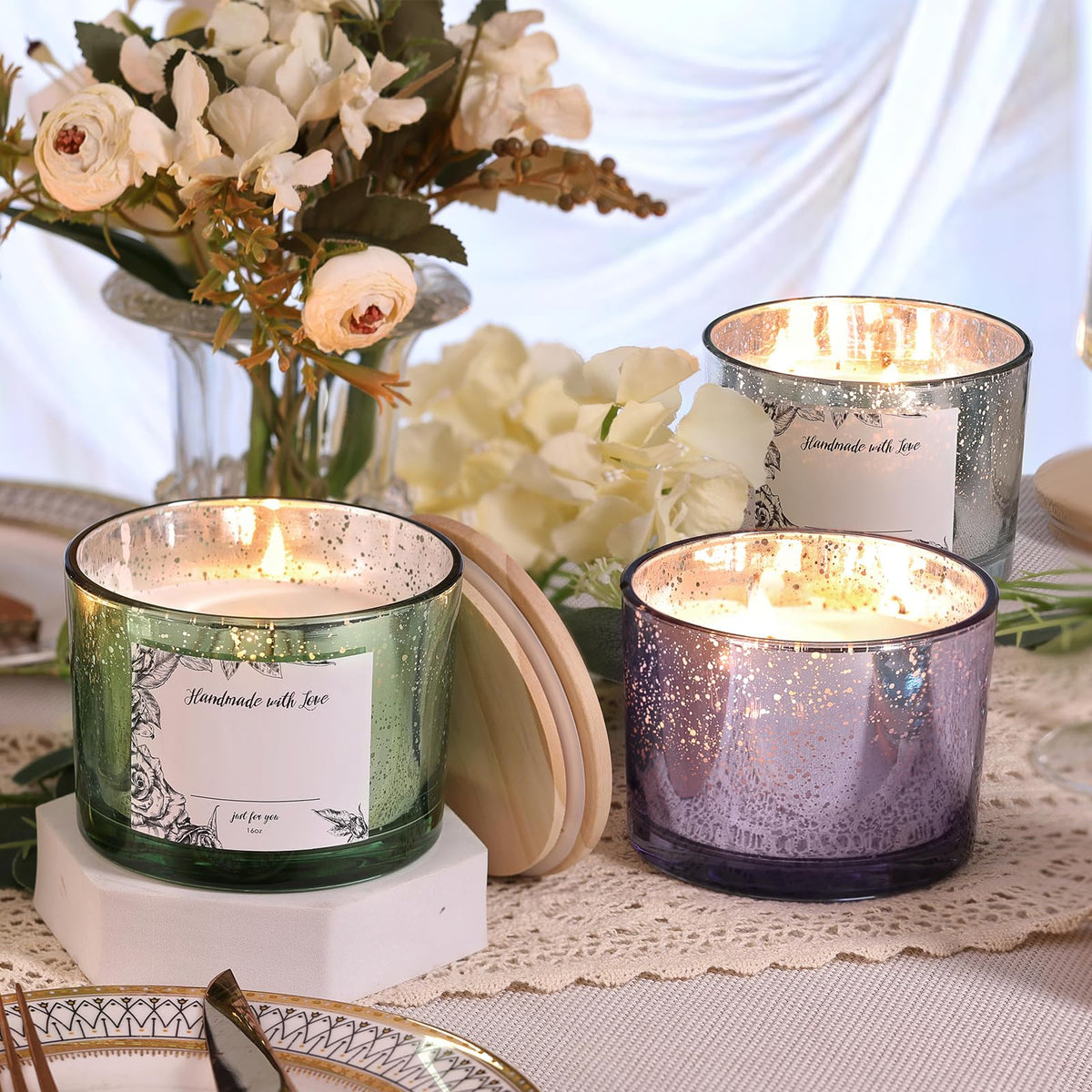 simeitol 16 OZ Purple Candle Jars for Making Candles 6 Pcs, Glass Candle Jar with Lids - Empty Candle Jars Bulk with Sticky Warning Labels - for Home Decor, Wedding, Christmas Decorations