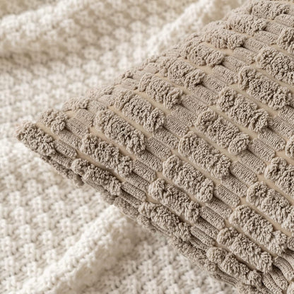 MIULEE Corduroy Throw Pillow Covers - Soft Boho Striped Design | 18x18 Inch Light Brown for Modern Home Decor