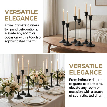 Oakernel Black Taper Candle Holders 4 Sets(12 Pcs) - Tall Metal Candlestick Holders for Table Centerpiece, Formal Dinner, Wedding, Fireplace Mantel Decor, Fits 3/4 Inch Thick Candles