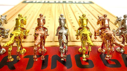 Horse Racing Game for Adults With 11 Luxurious Metal Horses (Silver Black Rose Gold) 22 Pine Wood Race Game Board Dice &amp Card Included (Log Color3)