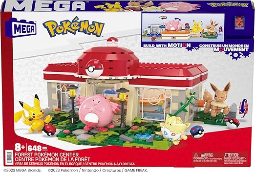 MEGA Pokemon Action Figure Building Toys Forest Pokemon Center with 648 Pieces 4 Poseable Characters Gift Idea for Kids