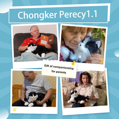 Chongker Interactive Companion Robot Cat, Weighted Breathing Stuffed Animals, Cat Plush Toy with Meow Voice, Breathing, Response, Realistic Heartbeat and Purring (Border Collie)