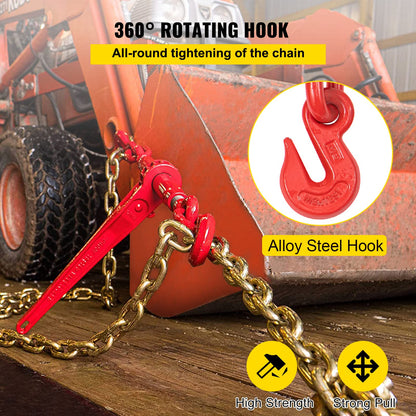 VEVOR Chain Load Binder, 5/16" Tie Down Kit w/ 7100LBS Working Load Capacity and Two Grab Hooks, Includes (4) Ratchet Binders - (4) 21' Grade 80 Chains, Transport Load Package for Hauling, Towing