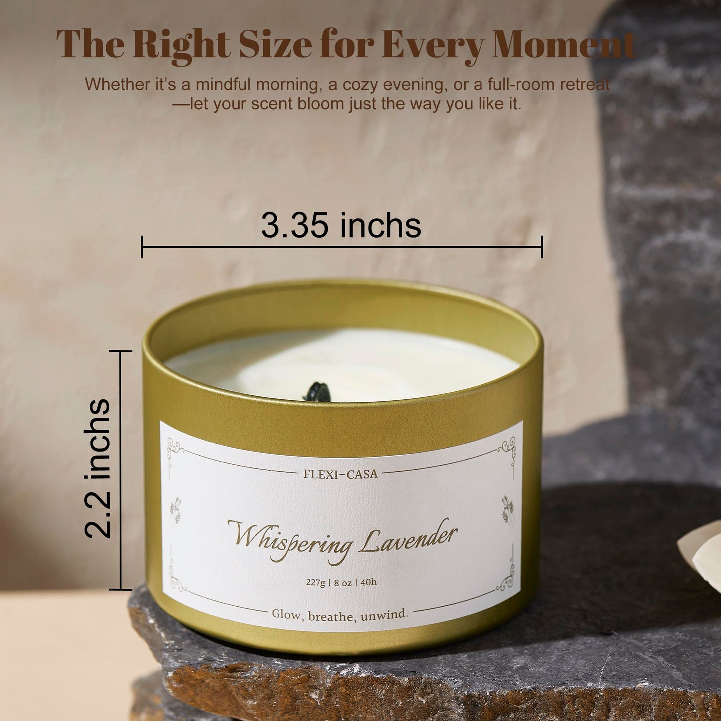 Flexi-Casa Lavender & Cinnamon Aromatherapy Candle Set, 2 Pack Floral Soy Wax Tin Candles, Long Lasting Scented Candles for Home, Relaxation, Stress Relief, Travel Size Gifts for Women