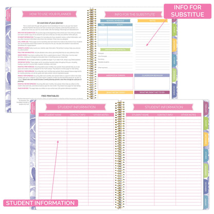 bloom daily planners Undated Academic Year Teacher Planner & Calendar - 7 Period Lesson Plan Organizer Book with Frosted Cover (9" x 11") (Watercolor Floral)