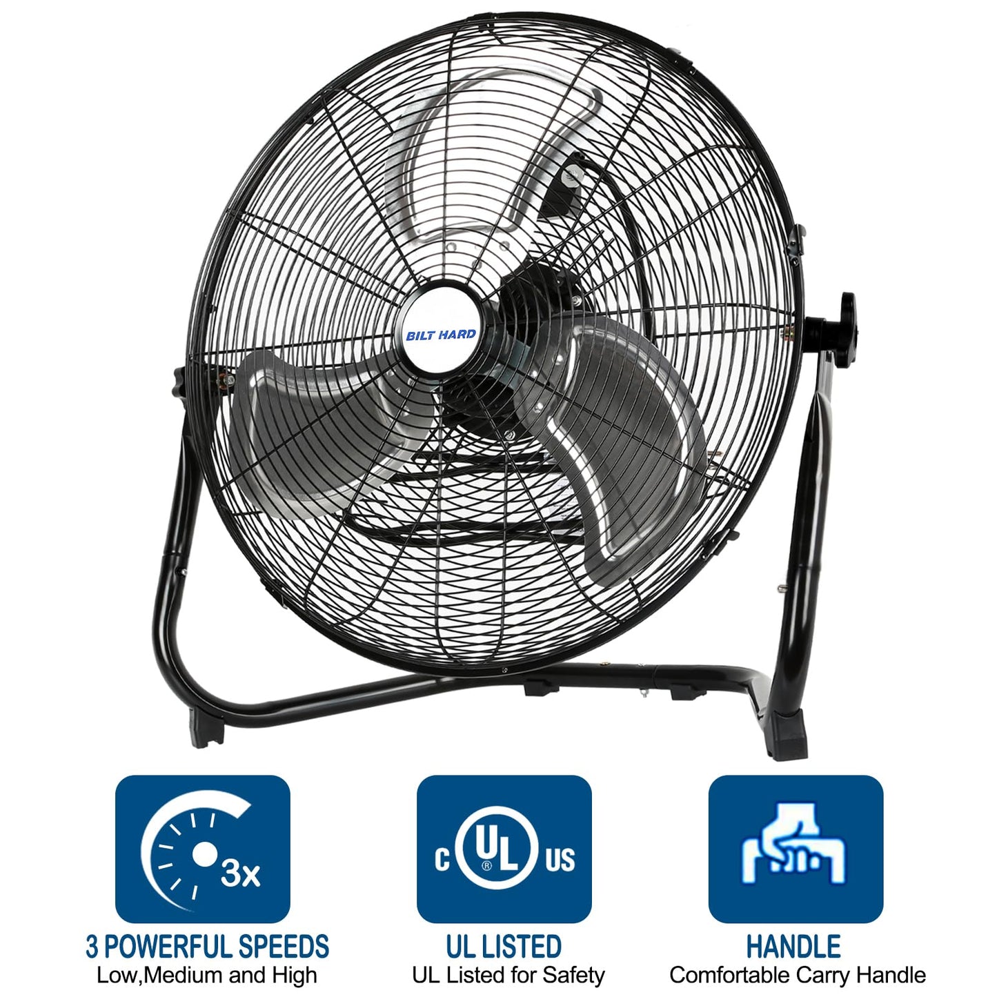 BILT HARD 4600 CFM 20" High Velocity Floor Fan, 3-Speed Heavy Duty Metal Fan with Wall-Mounting System, Industrial Shop Fan for Commercial, Garage, and Greenhouse, 2 Pack