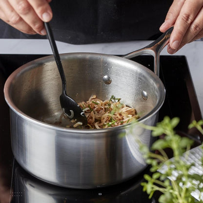 Demeyere Essential 5-ply, 18/10 Stainless Steel, Stay Cool Handle, Oven Safe, Compatible with all Cooktops, Perfect Pour Edge, 1.5-qt Saucepan with Perfect Fit Lid