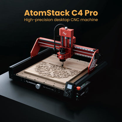 AtomStack C4 Pro CNC Router 200W - Cuts Aluminum, Soft Metal, Wood, Acrylic, PCB - 16.5x16.5 in, 12,000 RPM Spindle, 4-Point Centering - Desktop Milling Machine, Grbl Compatible
