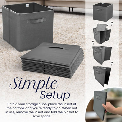 Reli. 13x13x13 Storage Cube Bins (8 Pack) | Large Cube Organizer Bins | 13x13 Fabric Storage Boxes | Fits Kallax | Collapsible, Foldable Fabric Cubby Box (Square) | Kids Room Organization (Dark Gray)