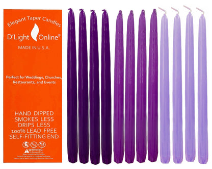 D'light Online Elegant 12" Purple Gradient Taper Candles Premium Quality- Unscented, Hand-Dipped Tapered Candles, Dripless and Smokeless - Set of 12 (12 Inch, Purple Gradient)