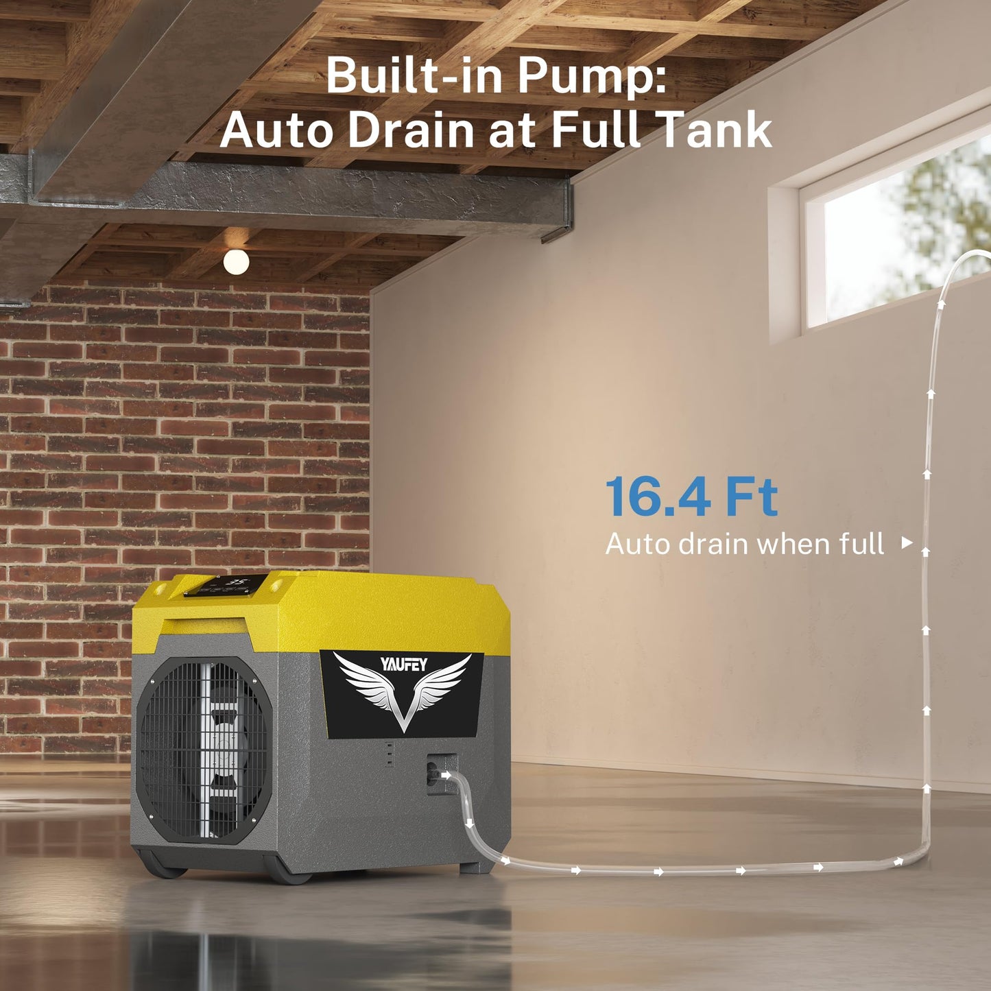 Yaufey 150 Pints Commercial Dehumidifier with Pump for Basement, Crawl Space & Water Damage Restoration，Large Dehumidifier up to 7000 Sq.Ft for Industry - 5-Year Quality Coverage