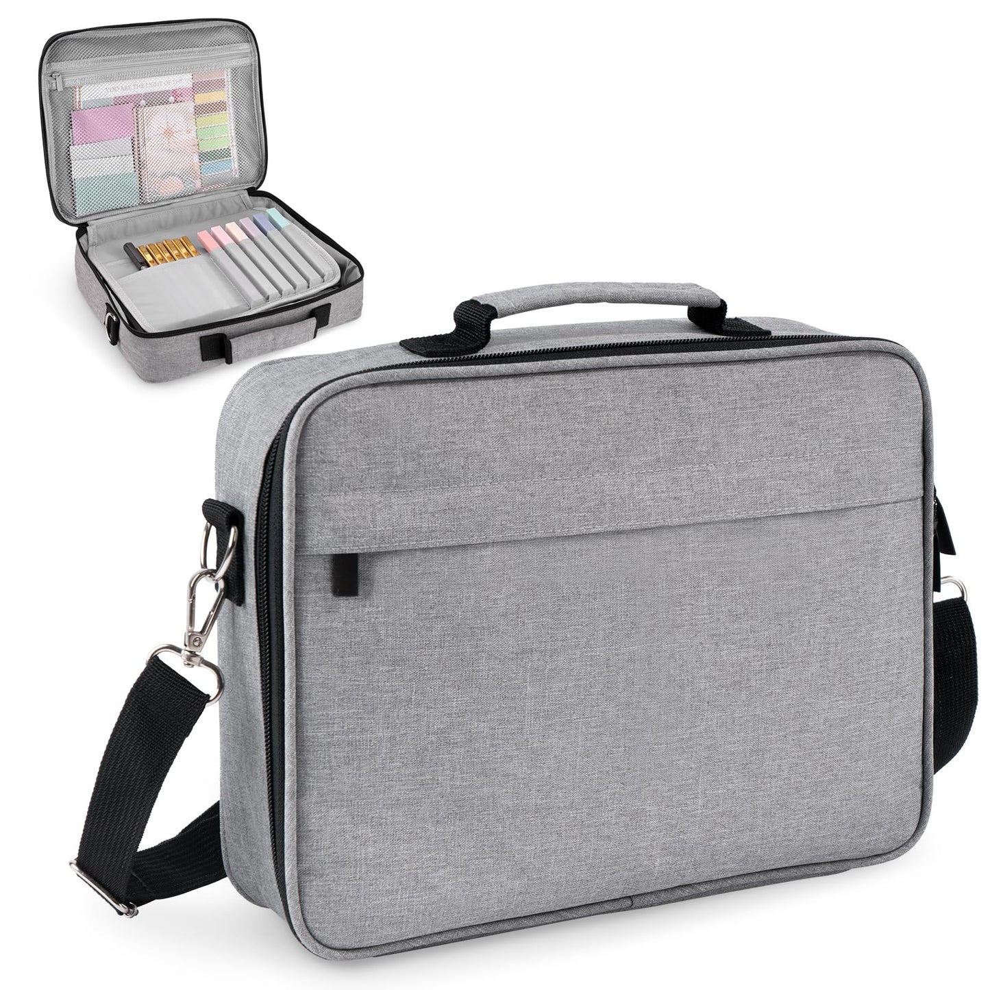 WEMATE Large Capacity Bible Cover Case, Waterproof Study Supplies Tote Bag with Double-Layer Handle & Shoulder Strap, Bag for Women and Christian (Grey)