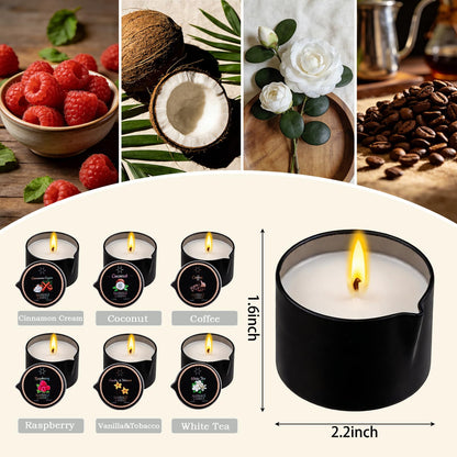IUJOCQL 6 Pack Low Temperature Massage Oil Candle Set - Soy Wax that Melts Into Skin Nourishing Body Oil Massage Candle for Home Spa, Massage Therapy, Relaxation - Natural - 2.35 oz Each