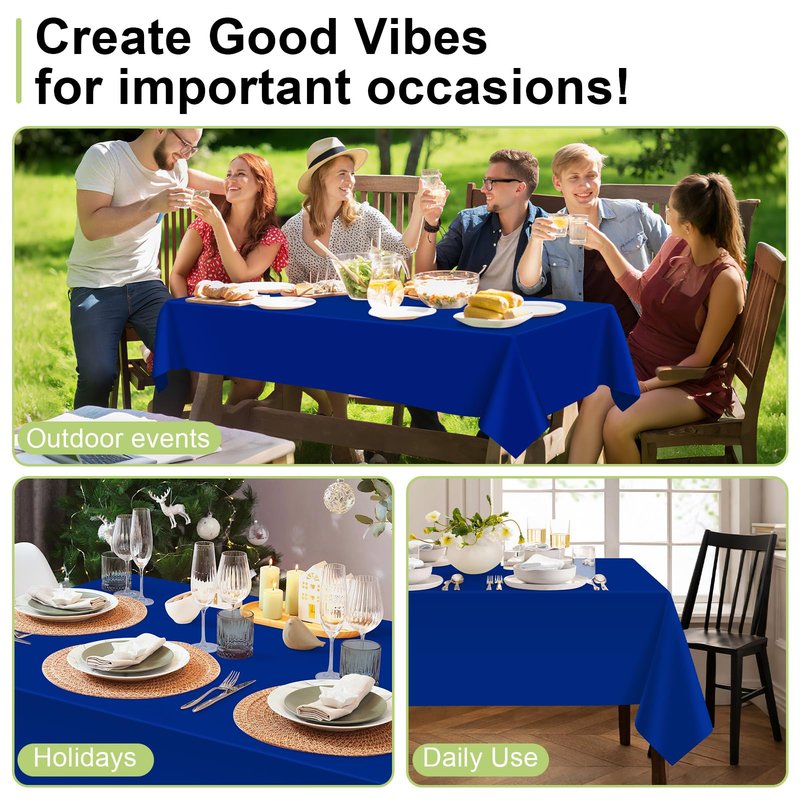 QIKSION Royal Blue Plastic Table Cloth Disposable 6 Pack, 54 x 108 Inch Tablecloths for Party, Graduation, Patriotic, Veterans Day Decorations, Dark Blue Rectangle Table Cover