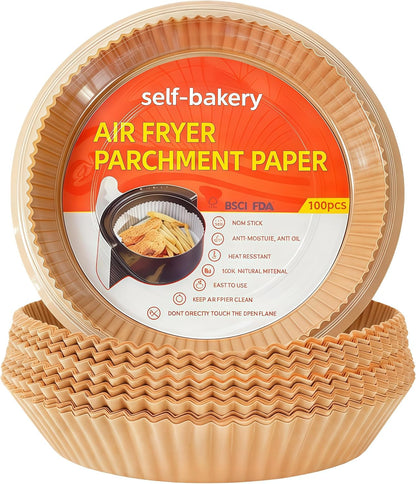 Round Air Fryer Liners 100 Pcs - 8-Inch Disposable Non-Stick Parchment Paper for Easy Cleanup | Oil & Waterproof