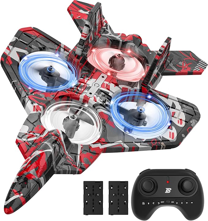 BEZGAR HQ057X RC Fighter Airplane丨Mini Drone Remote Control Jet Plane Stunt Drone for Adults &amp Kids Toy with Light Gift for Kids Beginner Red