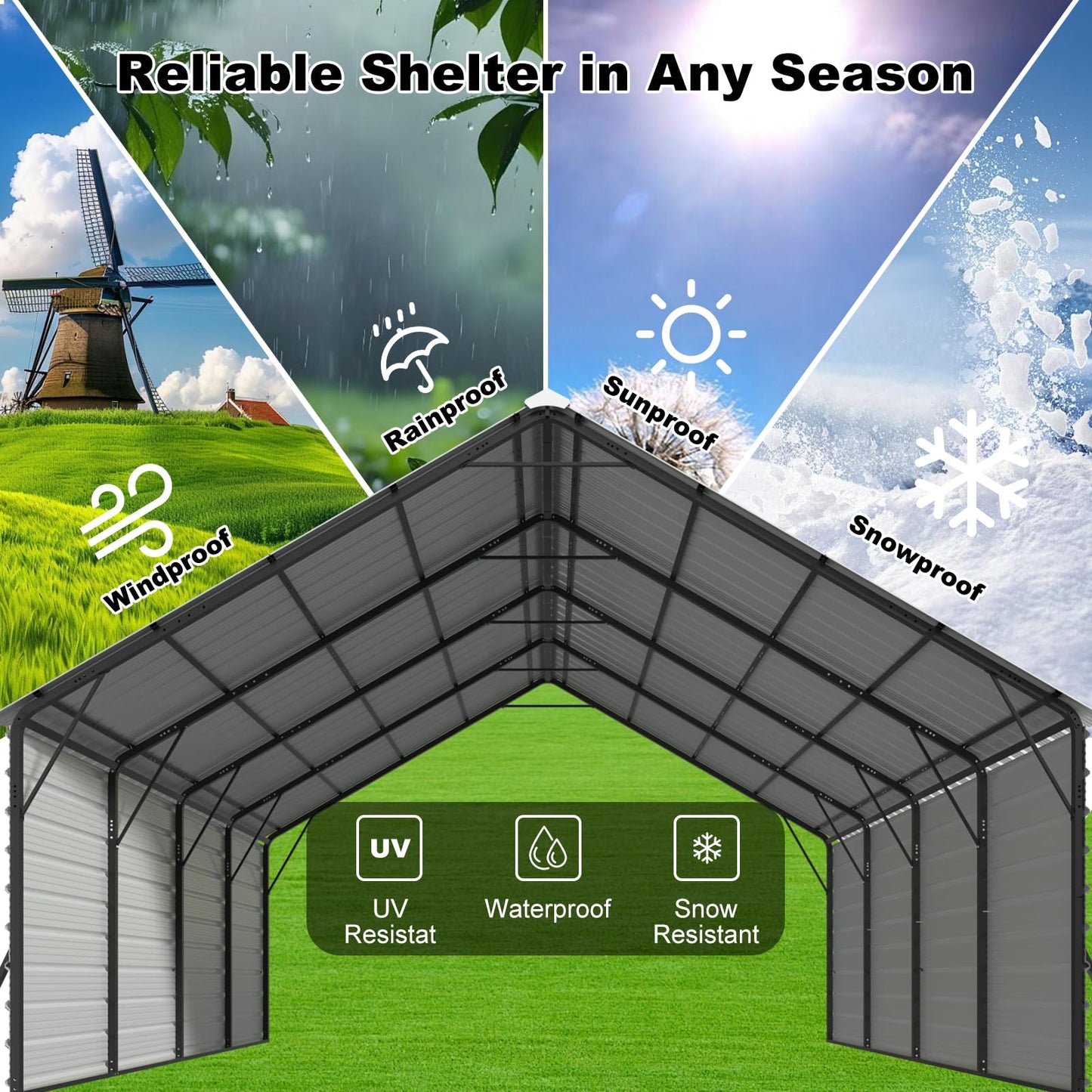 FLOUREE 20x20 FT Metal Carport with Sidewalls, Enclosed 2 Car Carport Canopy, Vertical Roof Metal Car Port for Snow, Rain & Sun, for Trucks, Boats and Outdoor Storage