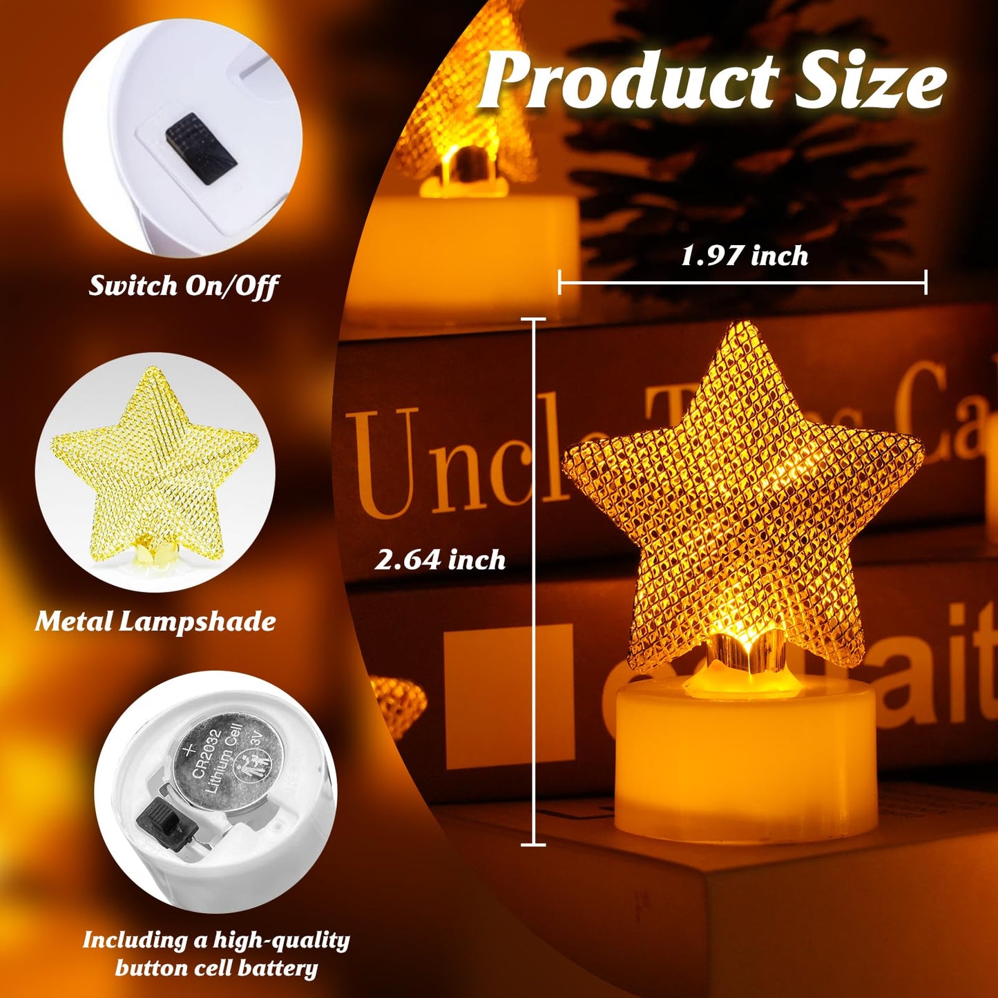 6PCS Star Tea Lights Candles(Ironwork), LED Flameless Candles Battery Operated for Holiday Gifts, Led MINI Electric Faker Votive Tealight Candles for Diwali,Birthday Christmas Decorations (Star, 6)